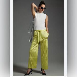Anthropologie Hutch Satin Chartreuse Utility Pant NWT Size XS